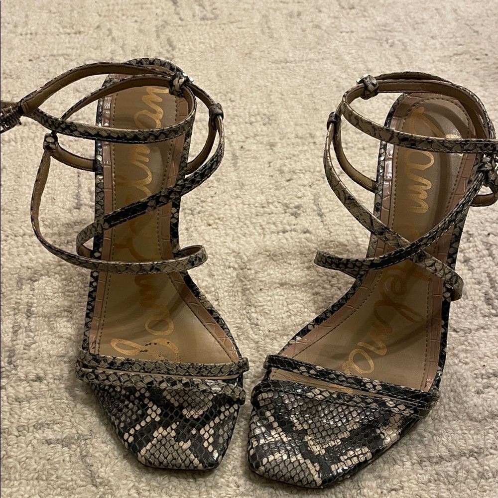 Sam Edelman Black Snakeskin Strappy Heels